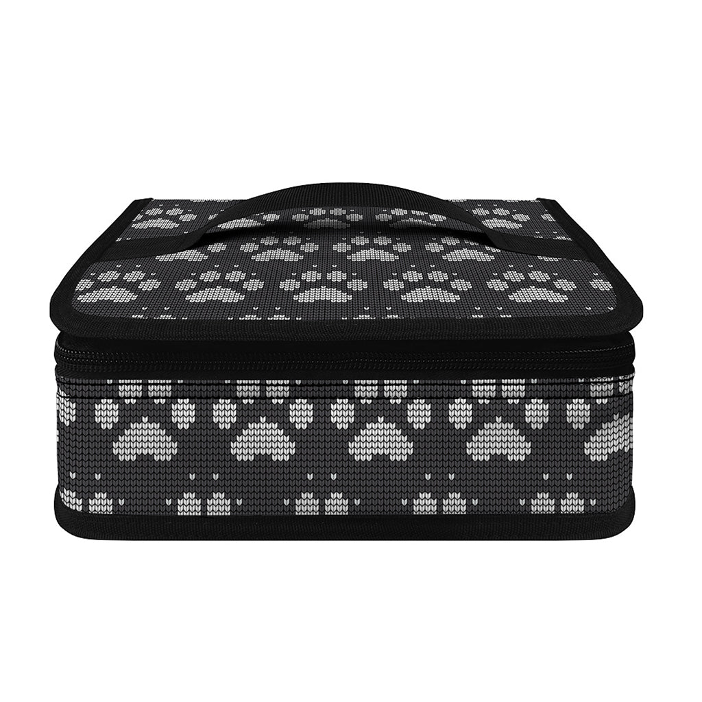 Grey And White Paw Knitted Pattern Print Small Lunch Bag