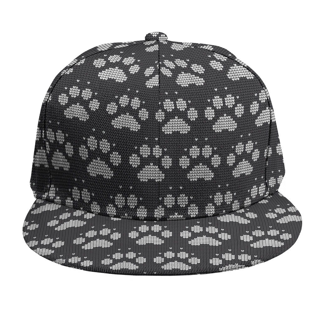 Grey And White Paw Knitted Pattern Print Snapback Cap