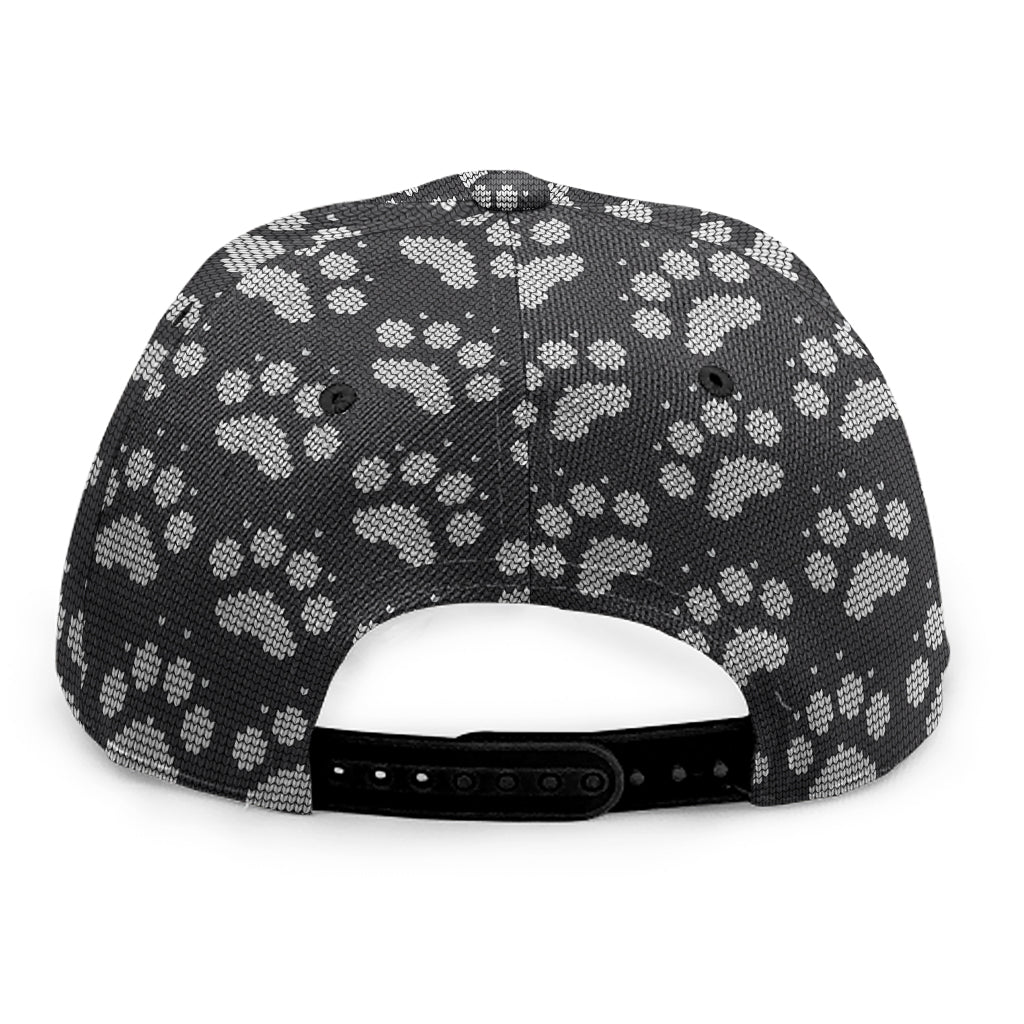Grey And White Paw Knitted Pattern Print Snapback Cap