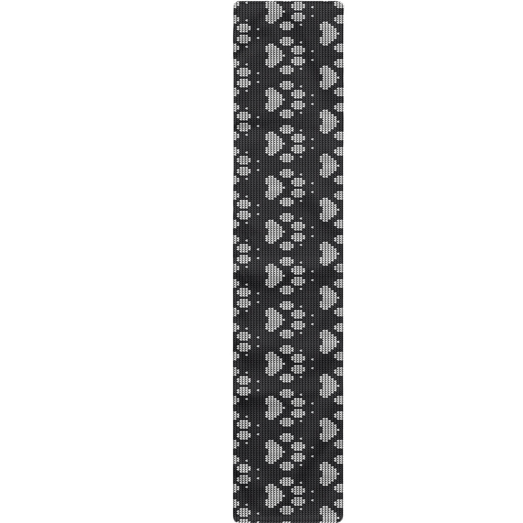Grey And White Paw Knitted Pattern Print Table Runner
