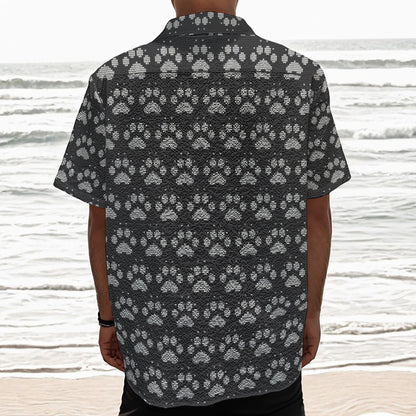 Grey And White Paw Knitted Pattern Print Textured Short Sleeve Shirt