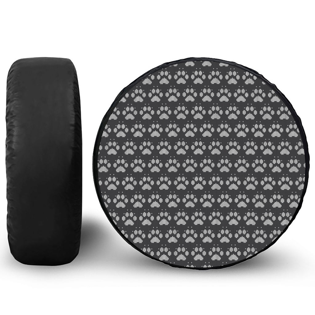 Grey And White Paw Knitted Pattern Print Tire Cover