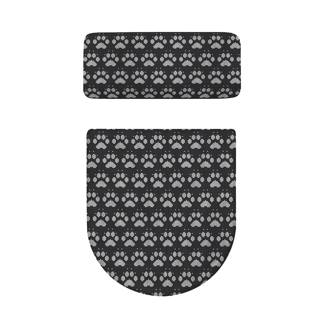 Grey And White Paw Knitted Pattern Print Toilet Lid And Tank Cover Set