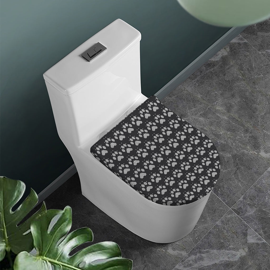 Grey And White Paw Knitted Pattern Print Toilet Lid Cover