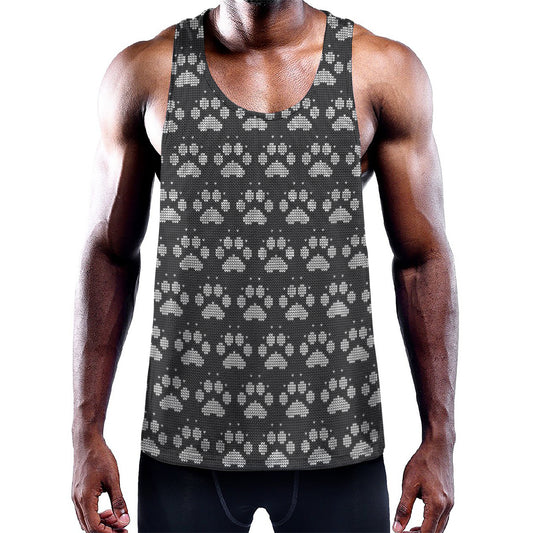 Grey And White Paw Knitted Pattern Print Training Tank Top