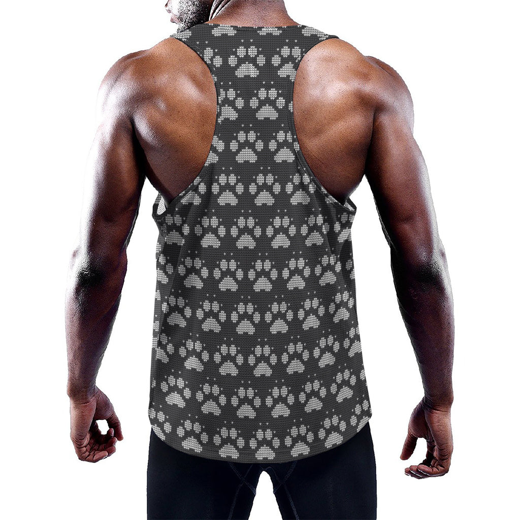 Grey And White Paw Knitted Pattern Print Training Tank Top