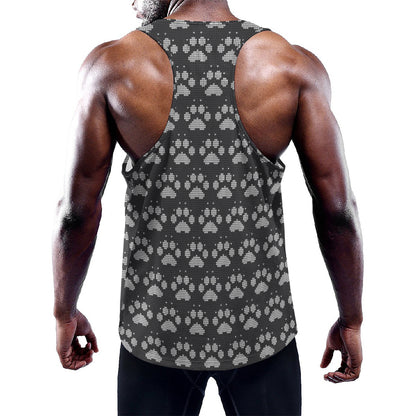 Grey And White Paw Knitted Pattern Print Training Tank Top