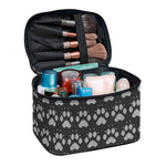 Grey And White Paw Knitted Pattern Print Travel Makeup Bag