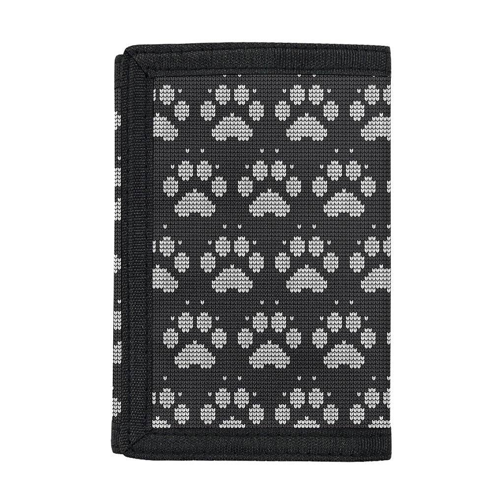 Grey And White Paw Knitted Pattern Print Trifold Wallet