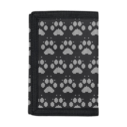 Grey And White Paw Knitted Pattern Print Trifold Wallet