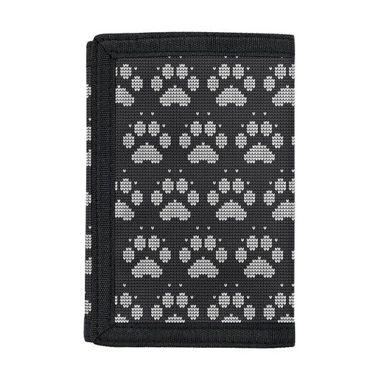 Grey And White Paw Knitted Pattern Print Trifold Wallet