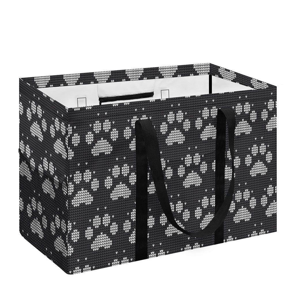 Grey And White Paw Knitted Pattern Print Utility Tote Bag
