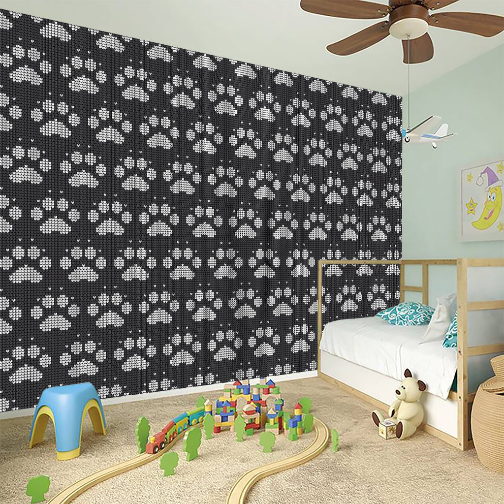 Grey And White Paw Knitted Pattern Print Wall Sticker