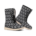 Grey And White Paw Knitted Pattern Print Winter Boots