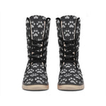 Grey And White Paw Knitted Pattern Print Winter Boots