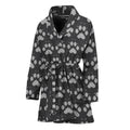 Grey And White Paw Knitted Pattern Print Women's Bathrobe