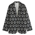 Grey And White Paw Knitted Pattern Print Women's Blazer
