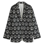 Grey And White Paw Knitted Pattern Print Women's Blazer