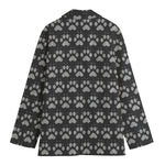 Grey And White Paw Knitted Pattern Print Women's Cotton Blazer