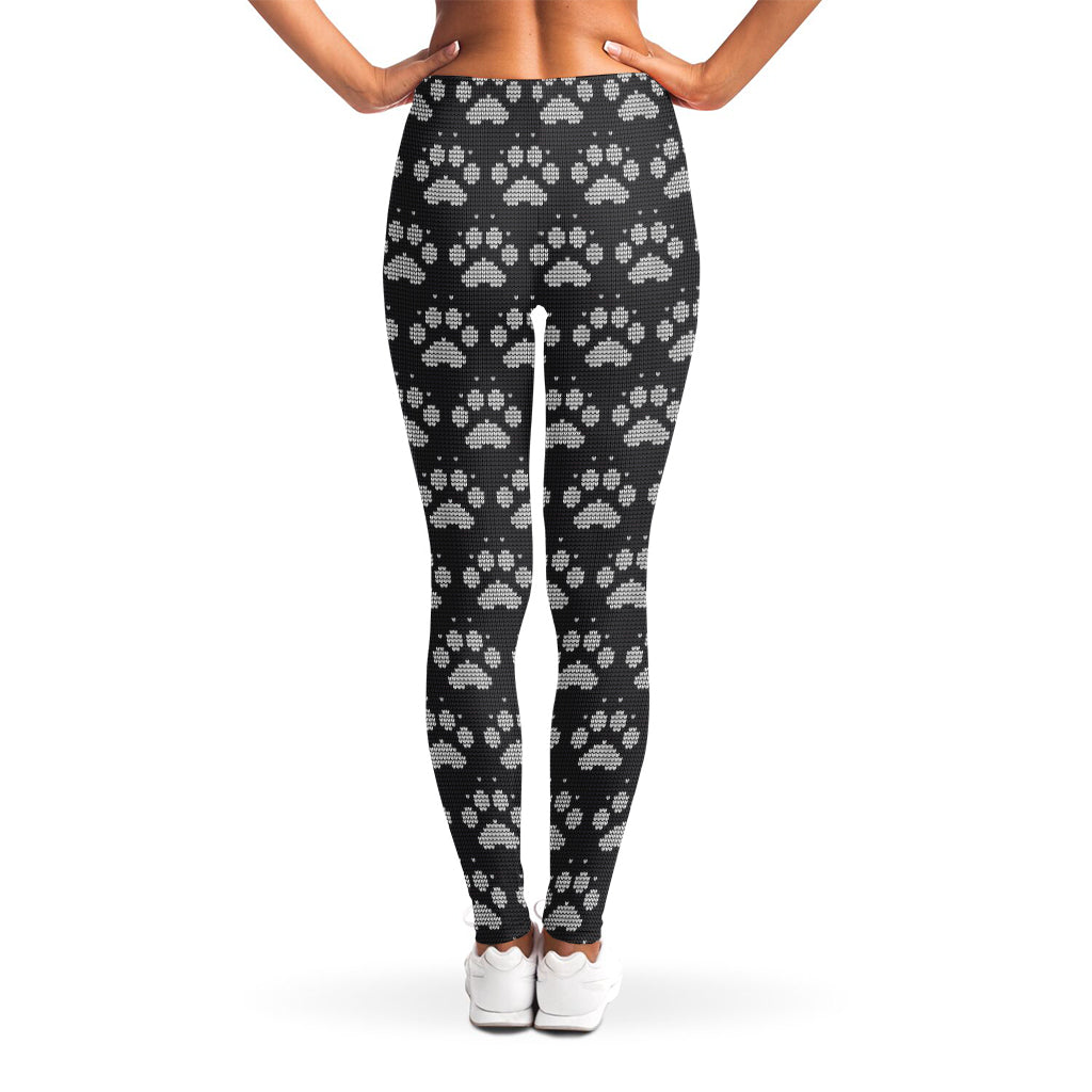 Grey And White Paw Knitted Pattern Print Women's Leggings