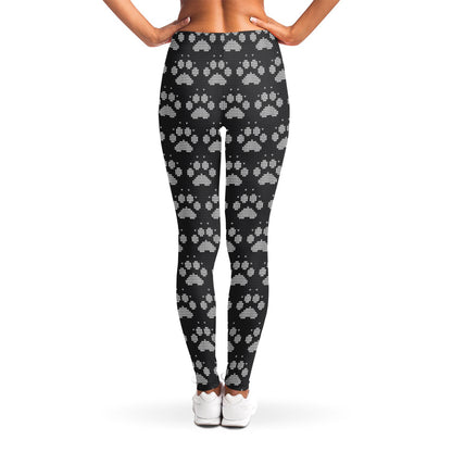 Grey And White Paw Knitted Pattern Print Women's Leggings