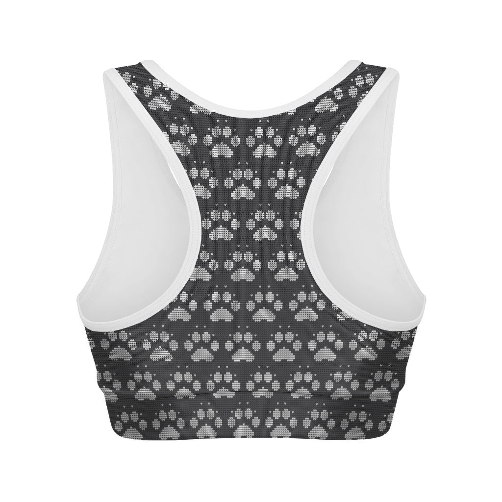 Grey And White Paw Knitted Pattern Print Women's Sports Bra – GearFrost
