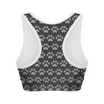 Grey And White Paw Knitted Pattern Print Women's Sports Bra