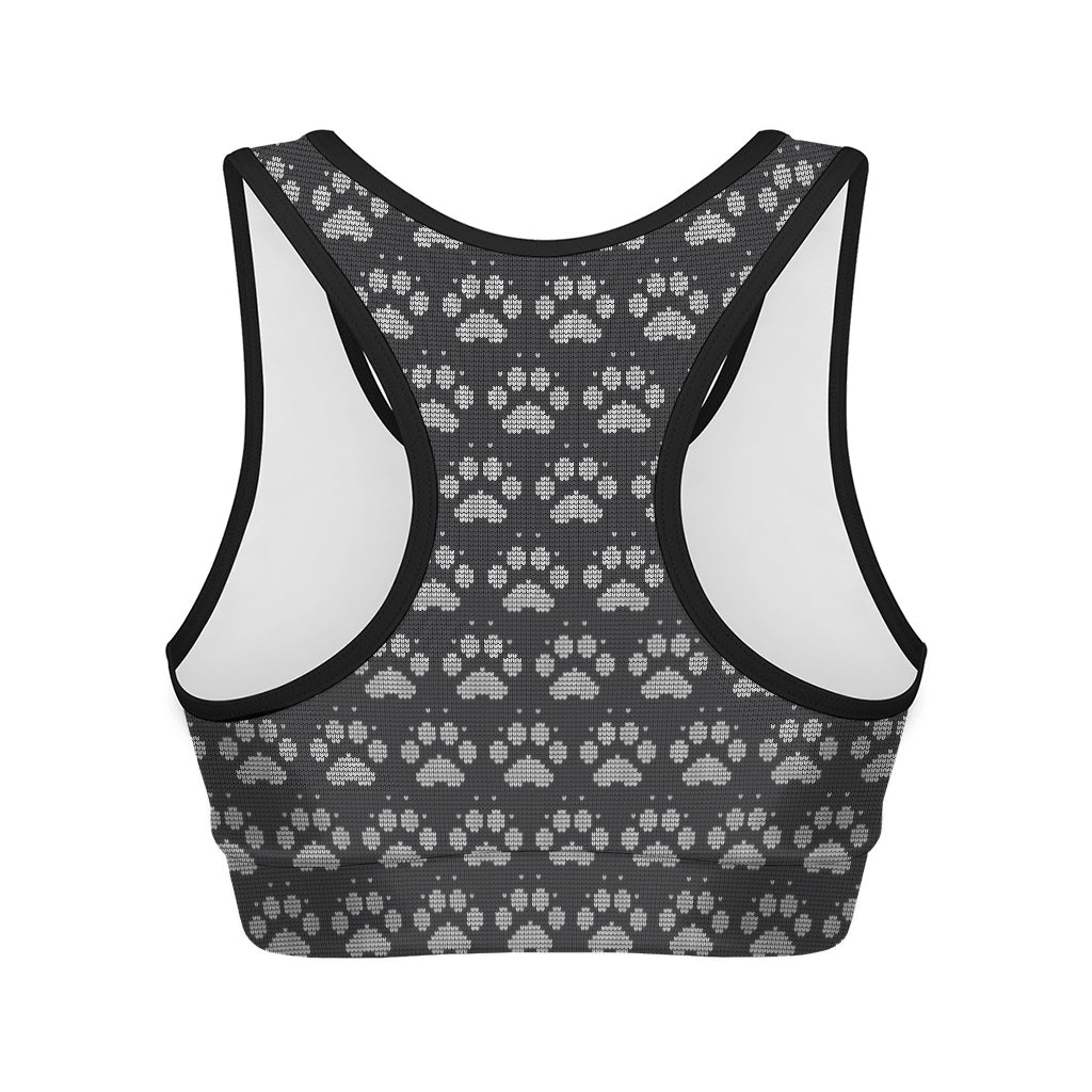 Grey And White Paw Knitted Pattern Print Women's Sports Bra