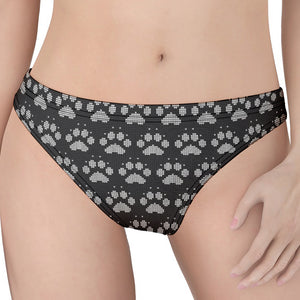 Grey And White Paw Knitted Pattern Print Women's Thong