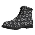 Grey And White Paw Knitted Pattern Print Padded Collar Lace Up Boots