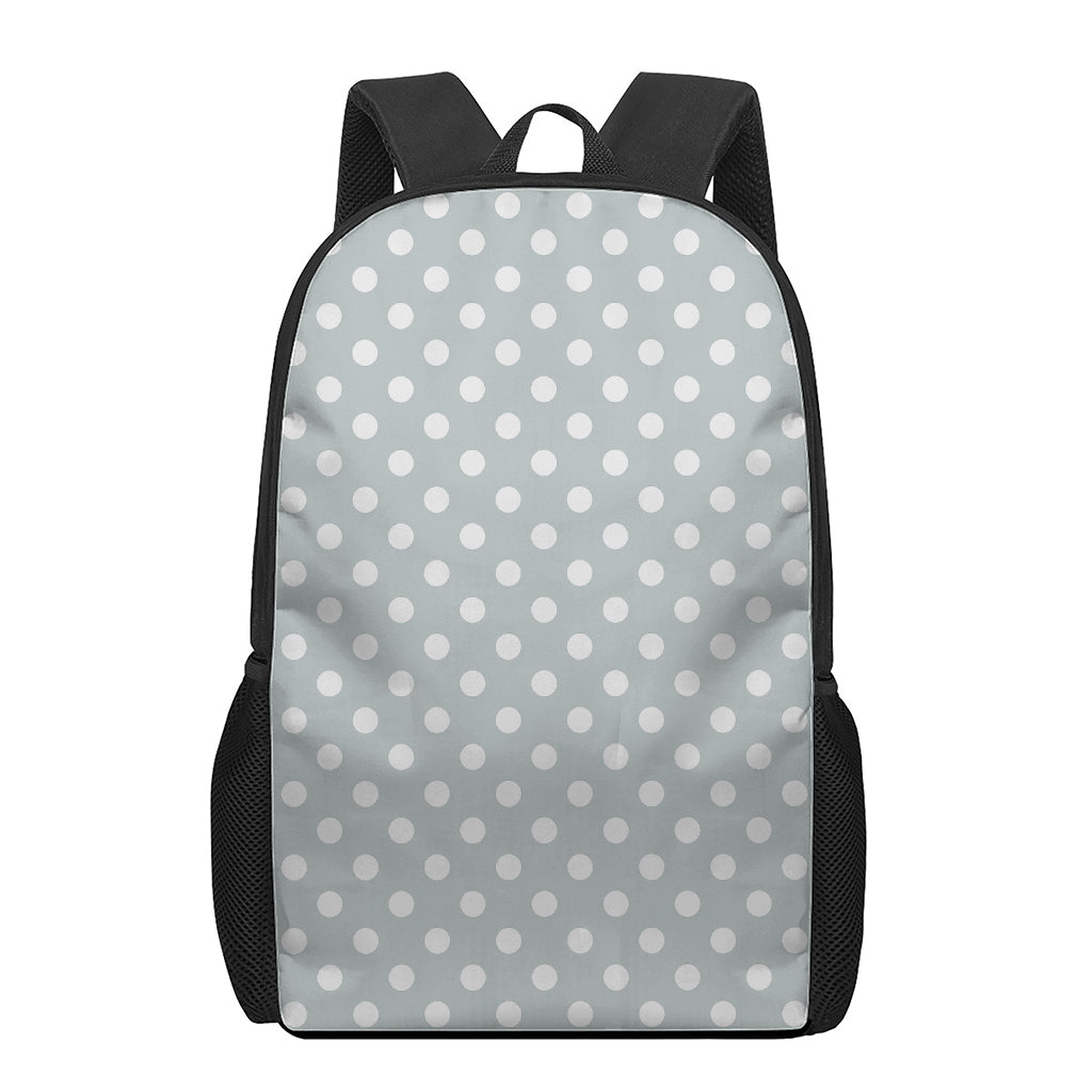 Grey And White Polka Dot Pattern Print 17 Inch Backpack