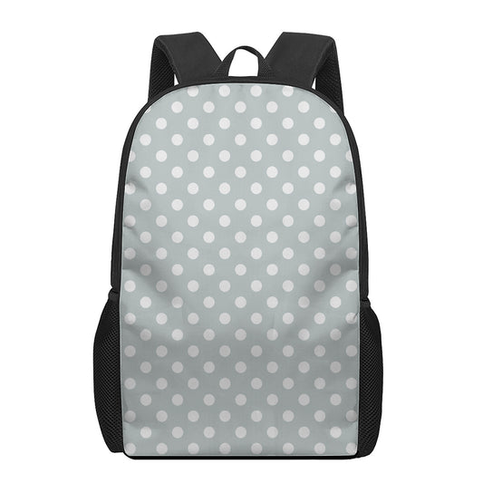 Grey And White Polka Dot Pattern Print 17 Inch Backpack