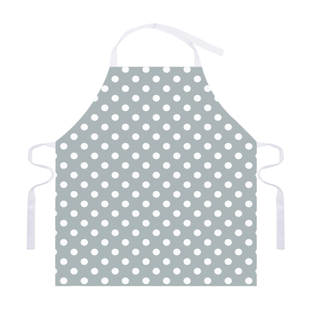 Grey And White Polka Dot Pattern Print Adjustable Apron