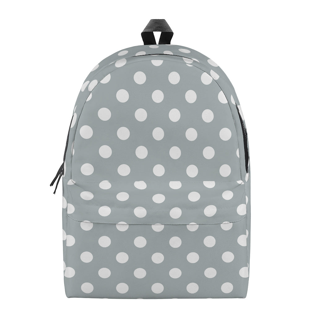 Grey And White Polka Dot Pattern Print Backpack