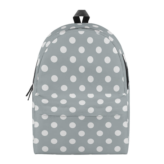 Grey And White Polka Dot Pattern Print Backpack