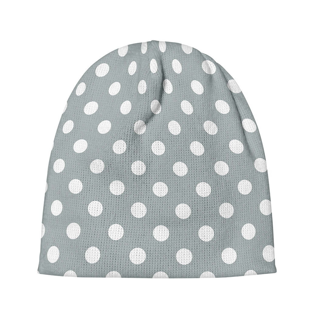Grey And White Polka Dot Pattern Print Beanie