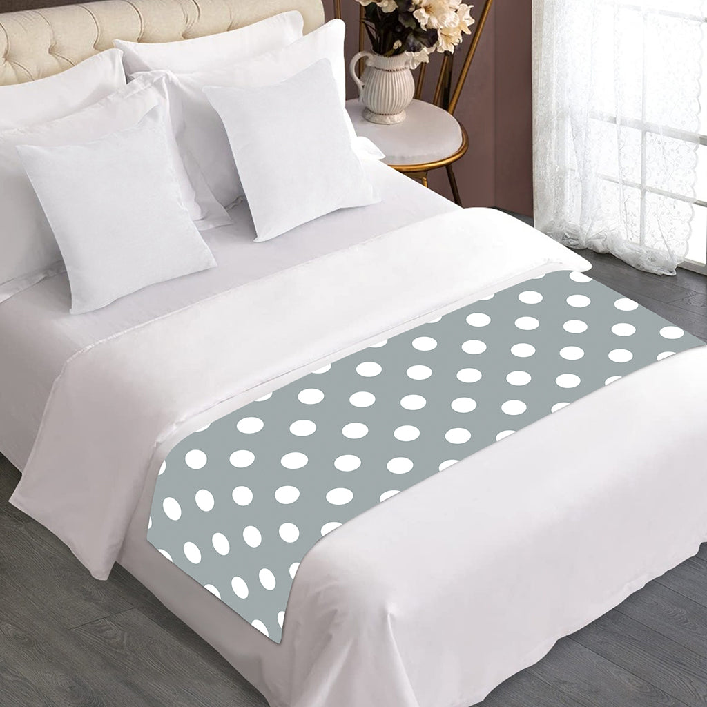 Grey And White Polka Dot Pattern Print Bed Runner