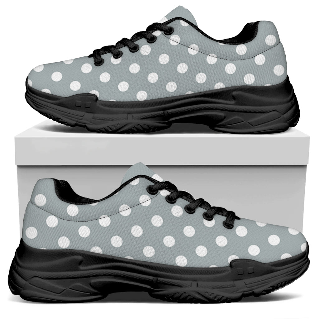 Grey And White Polka Dot Pattern Print Black Chunky Shoes