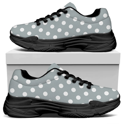 Grey And White Polka Dot Pattern Print Black Chunky Shoes