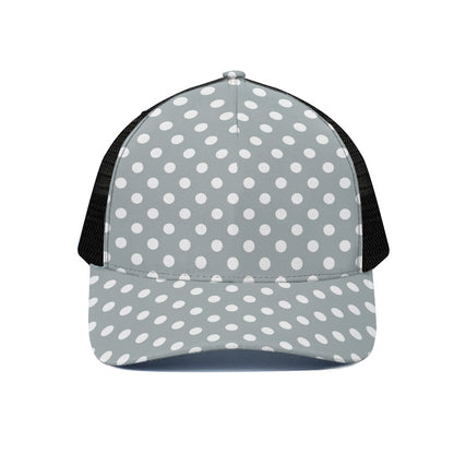 Grey And White Polka Dot Pattern Print Black Mesh Trucker Cap