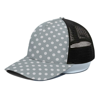 Grey And White Polka Dot Pattern Print Black Mesh Trucker Cap