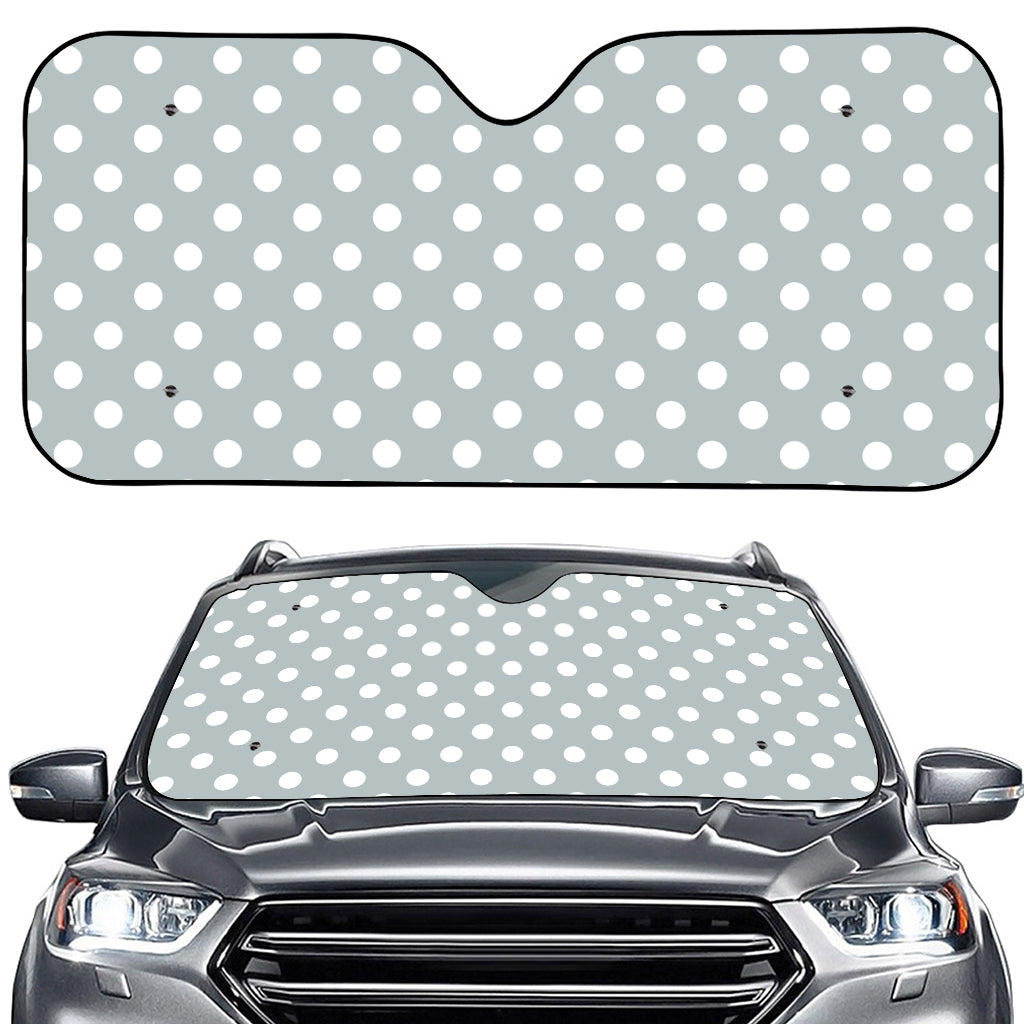 Grey And White Polka Dot Pattern Print Car Windshield Sun Shade