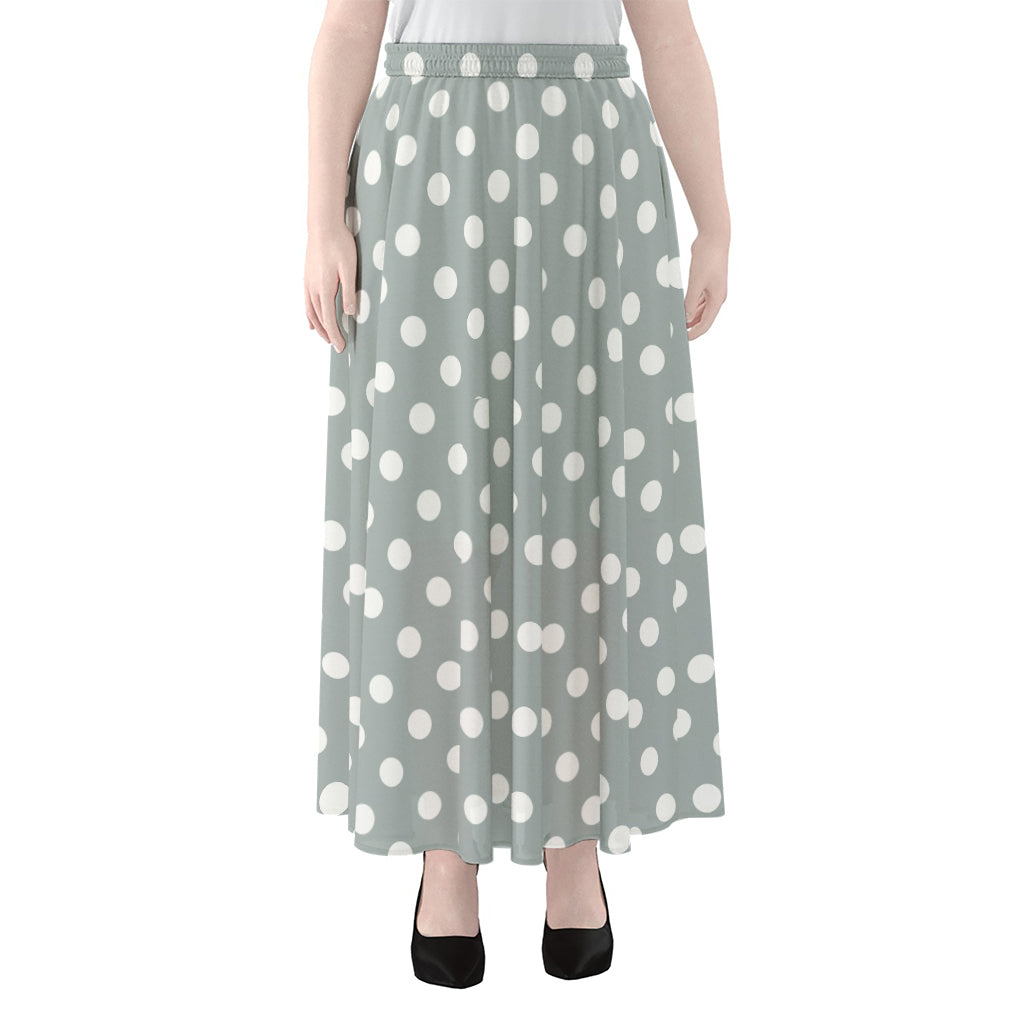 Grey And White Polka Dot Pattern Print Chiffon Maxi Skirt