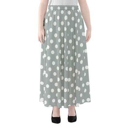 Grey And White Polka Dot Pattern Print Chiffon Maxi Skirt