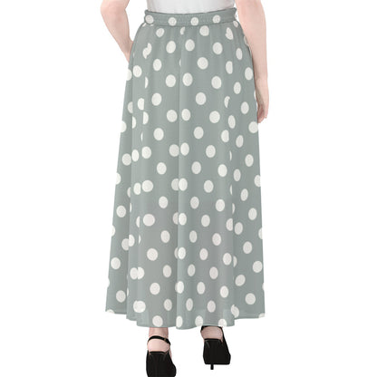 Grey And White Polka Dot Pattern Print Chiffon Maxi Skirt