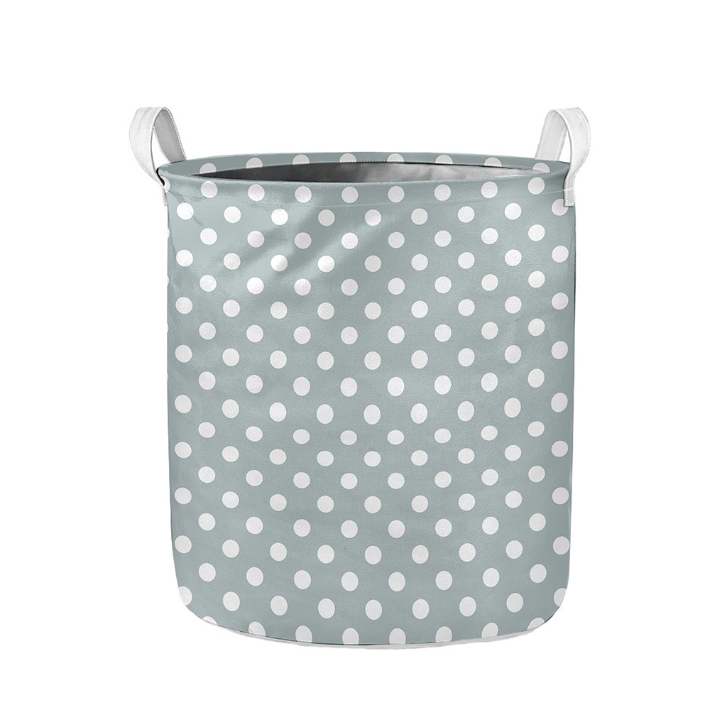 Grey And White Polka Dot Pattern Print Collapsible Laundry Basket