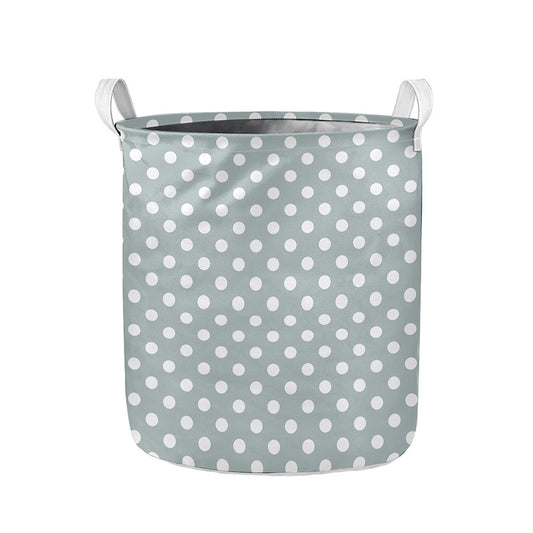 Grey And White Polka Dot Pattern Print Collapsible Laundry Basket