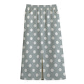 Grey And White Polka Dot Pattern Print Cotton Front Slit Maxi Skirt