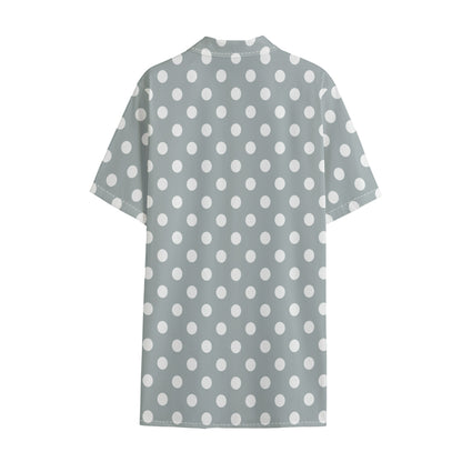 Grey And White Polka Dot Pattern Print Cotton Hawaiian Shirt