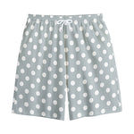 Grey And White Polka Dot Pattern Print Cotton Shorts